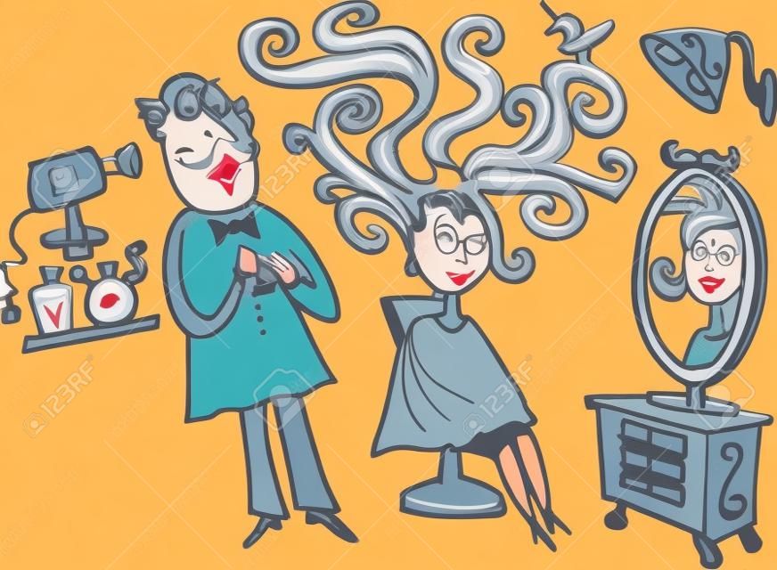caricatura de la mujer en peluquería