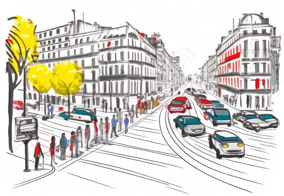 Illustration des piétons traversant la route, Champs Elysées, Paris France