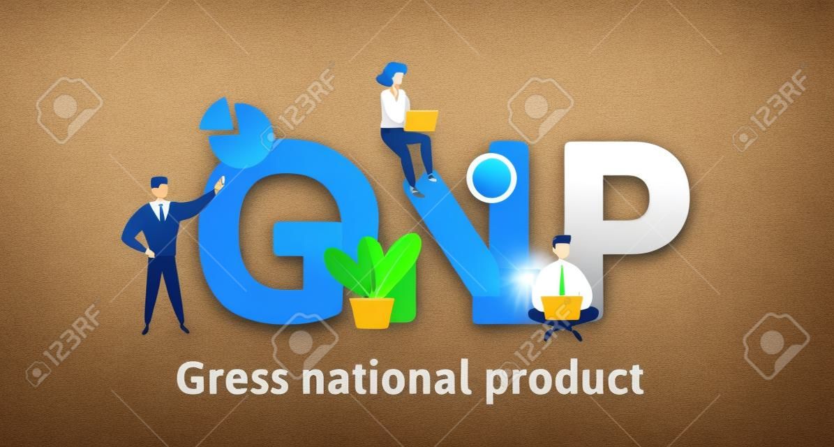 GNP, gross national product. Concept with keywords, letters and icons.