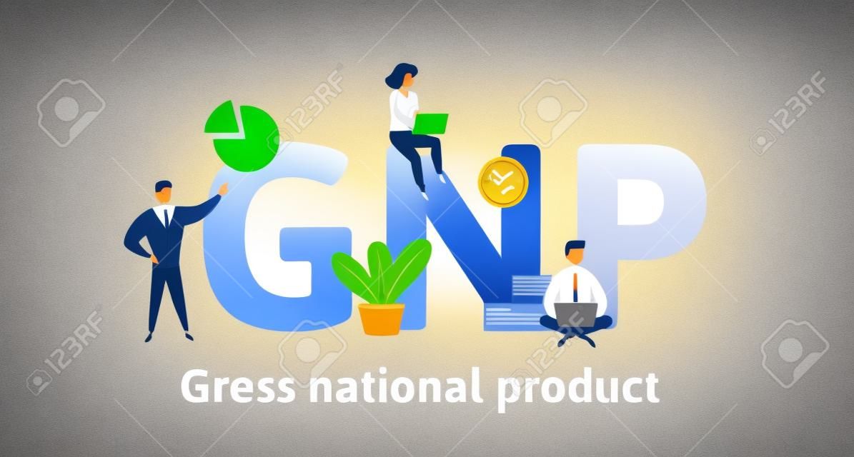 GNP, gross national product. Concept with keywords, letters and icons.