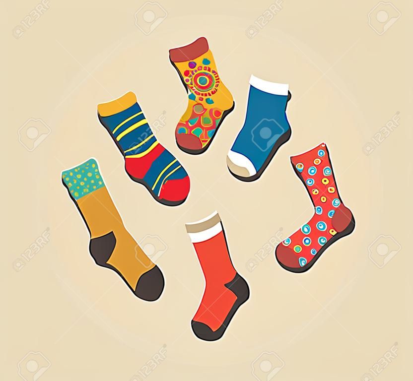 Vector colored socks in a circle on a beige background