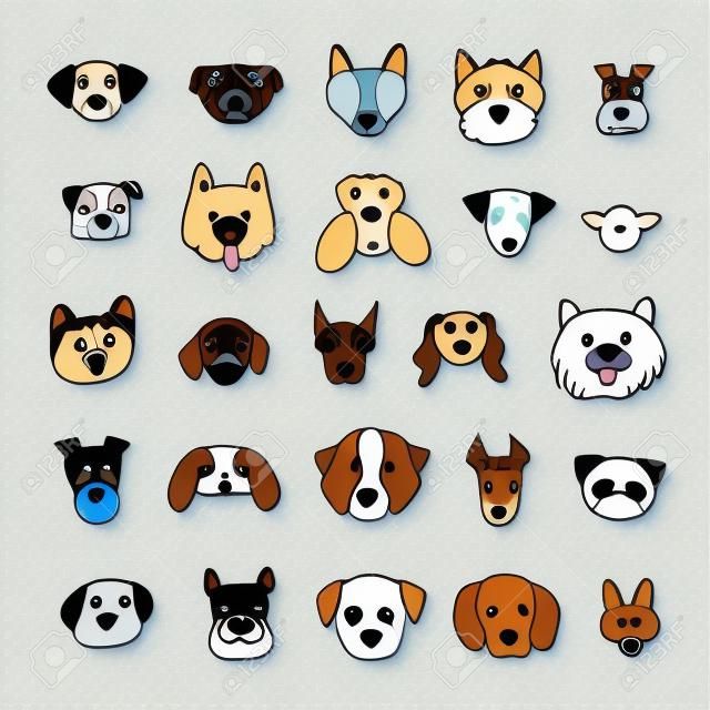 conjunto de ilustrações vetoriais de desenhos animados de rosto de cão