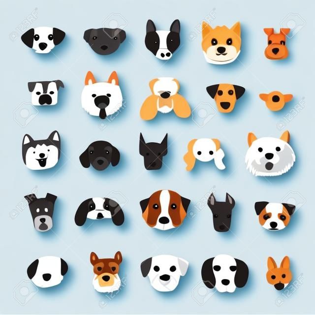 conjunto de ilustrações vetoriais de desenhos animados de rosto de cão
