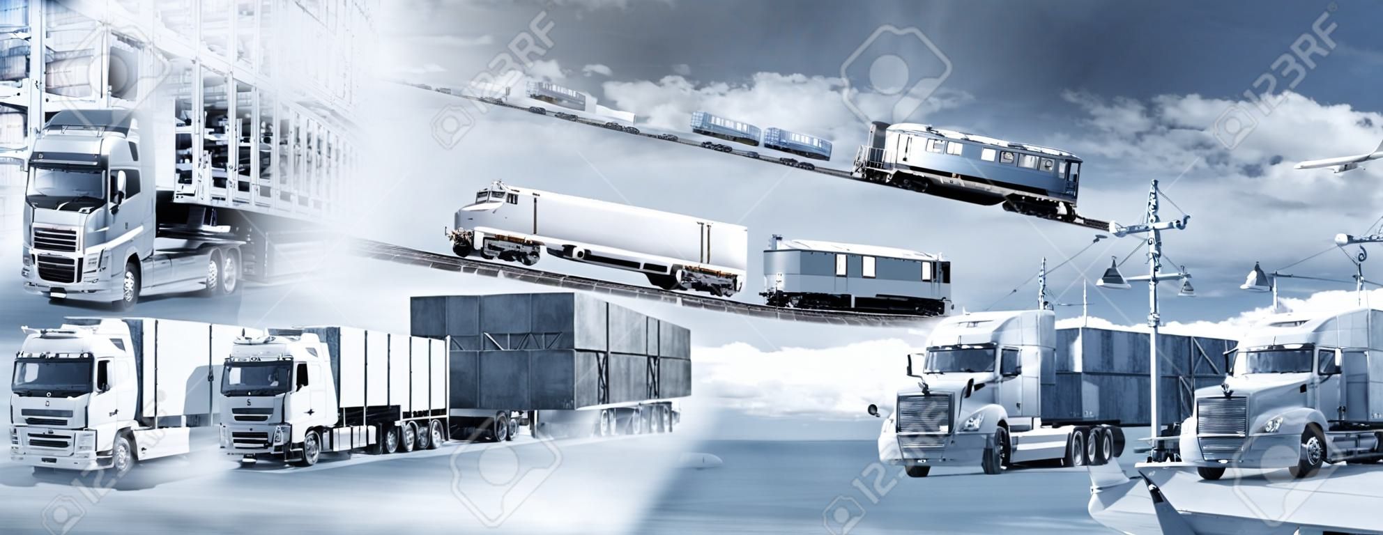 트럭, 선박, 비행기와 기차와 스토리지로화물 운송.