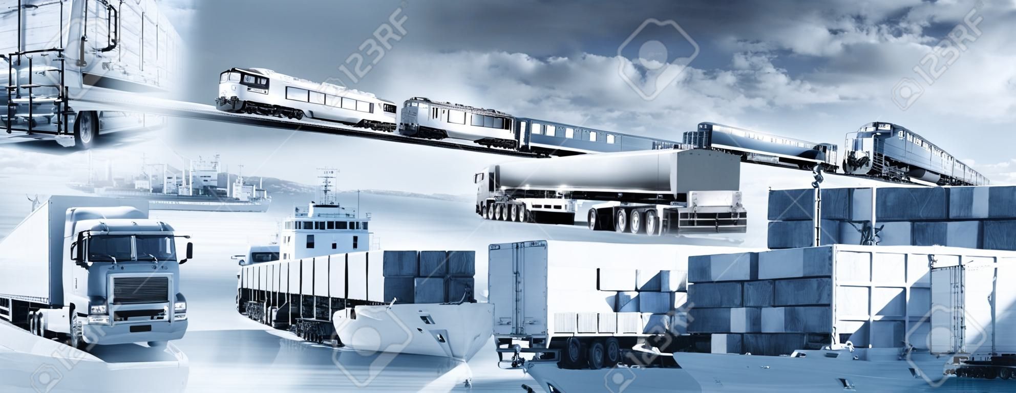 Trasporto di merci su camion, nave, aereo e treno e la loro conservazione.