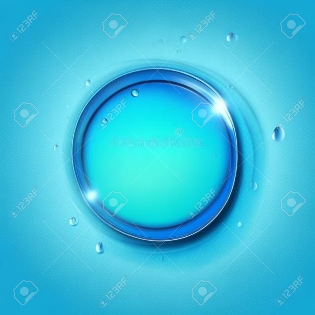 在透明背景隔絕的水矢量飛濺。藍色現實水圈與滴。頂視圖。 3d圖。用梯度網格工具創建的半透明液體表面背景