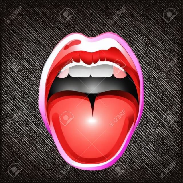 Vector funny illustration of open mouth sticking out tongue isolated on white background
