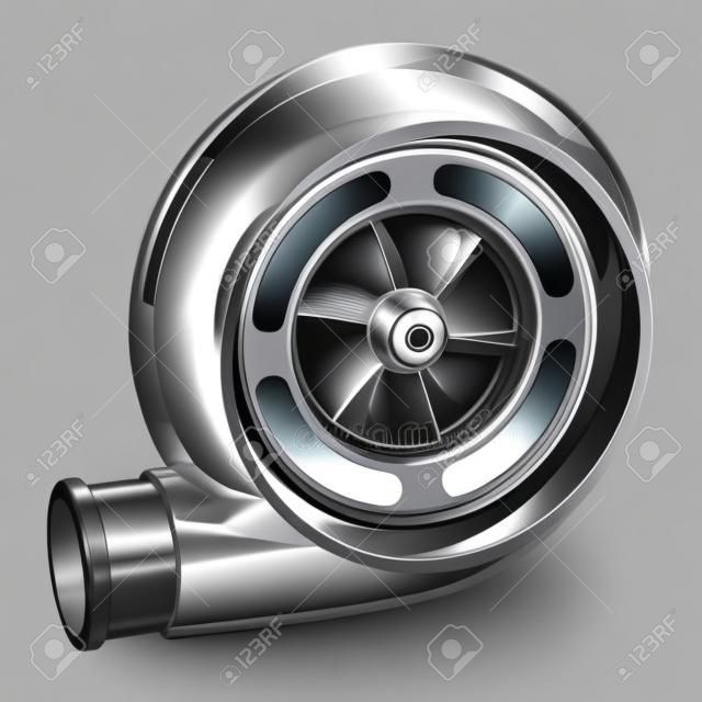Automotive turbocharger of car Turbine for auto. Photorealistic vector illustration. Clip art.
