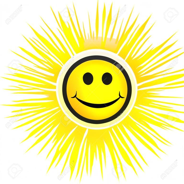 光沢のある太陽光線の白い背景で隔離に笑みを浮かべてください。