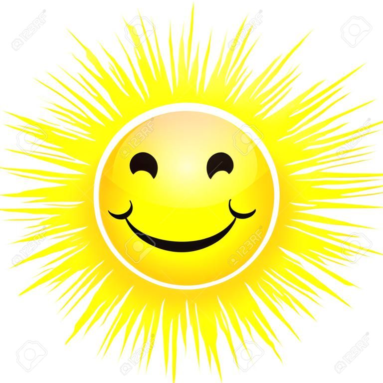 光沢のある太陽光線の白い背景で隔離に笑みを浮かべてください。