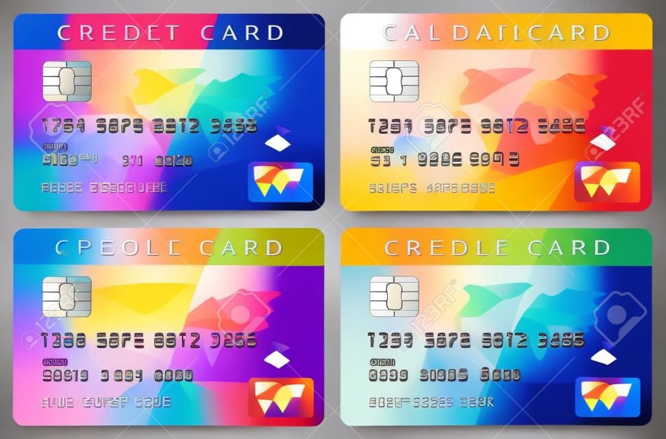 4 색의 신용 카드 또는 직불 카드 디자인 템플릿. 벡터 일러스트 레이 션