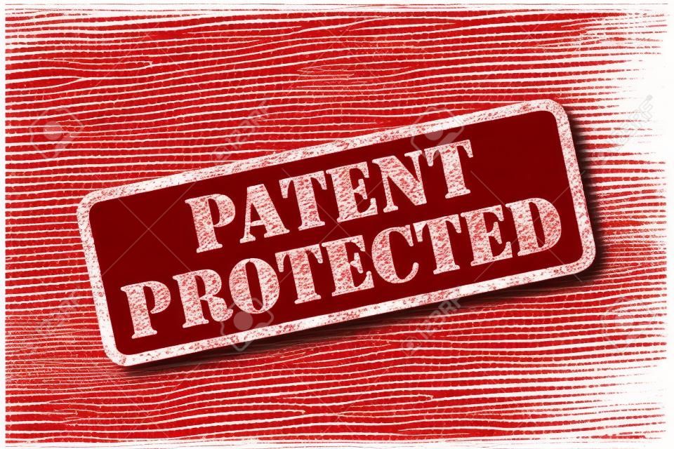 PATENT PROTECTED red rubber stamp over a white background.