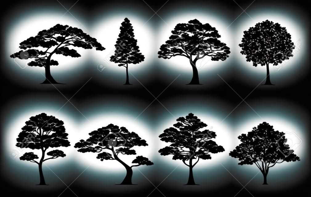 silhouette tree.Vector trees in silhouettes set