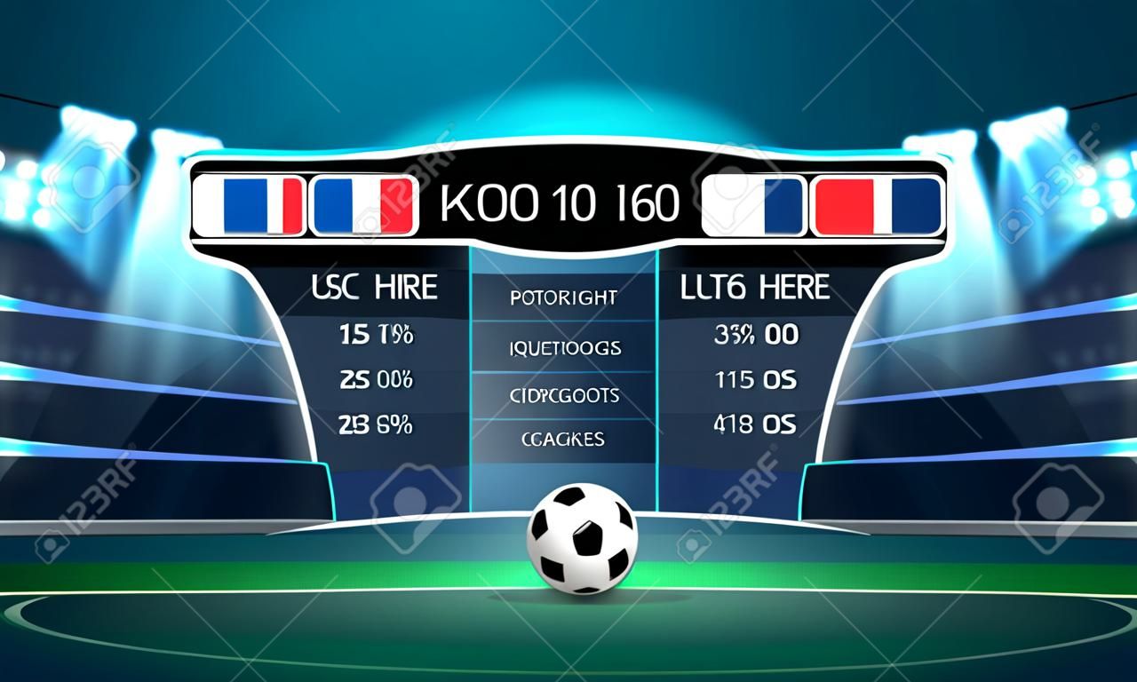 soccer football stadium spotlight and scoreboard background with glitter light vector illustration