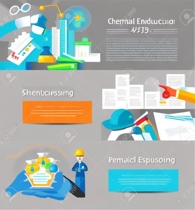 Kimyasal, sivil ve endüstri mühendisliği eğitimi Infographic afiş şablon düzeni plan web sayfası tasarımı, vektör tarafından oluşturma