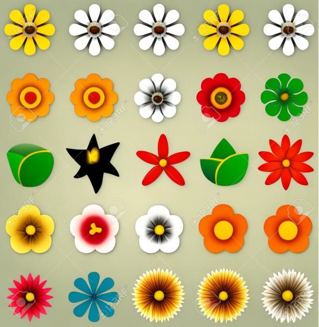 Simple shape geometric flower such as rose tulip sunflower daisy and other silhouette icon collection set, create by vector