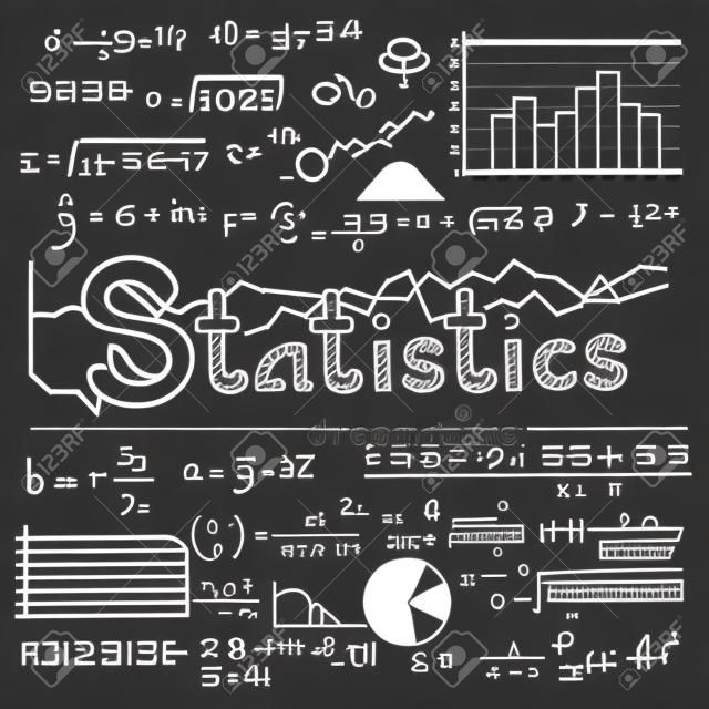 통계 수학 법 이론과 수학 공식 방정식 벡터에 의해 생성, 칠판 배경에서 그래프 차트 및 다이어그램 분필 필기 아이콘 낙서