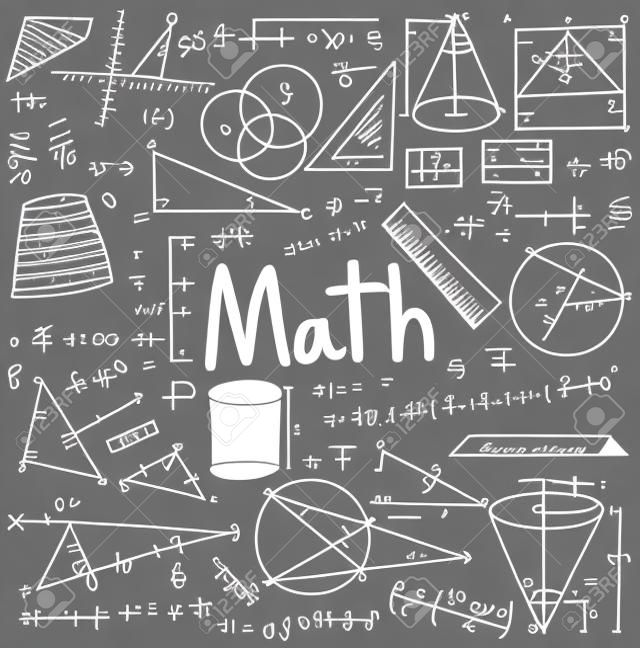 Matematik teorisi ve okul eğitimi ve belge dekorasyon için kullanılan elle çizilmiş model ile beyaz izole arka planda matematiksel formülü denklem doodle el yazısı simgesi, vektör tarafından oluşturma