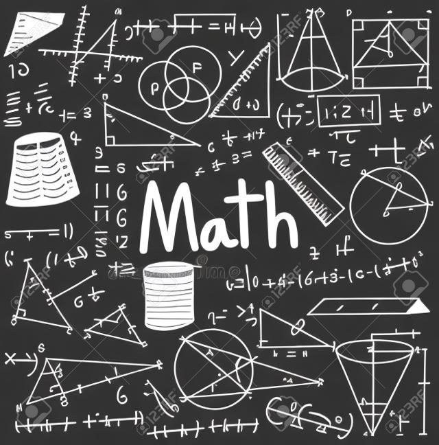 Matematik teorisi ve okul eğitimi ve belge dekorasyon için kullanılan elle çizilmiş model ile beyaz izole arka planda matematiksel formülü denklem doodle el yazısı simgesi, vektör tarafından oluşturma