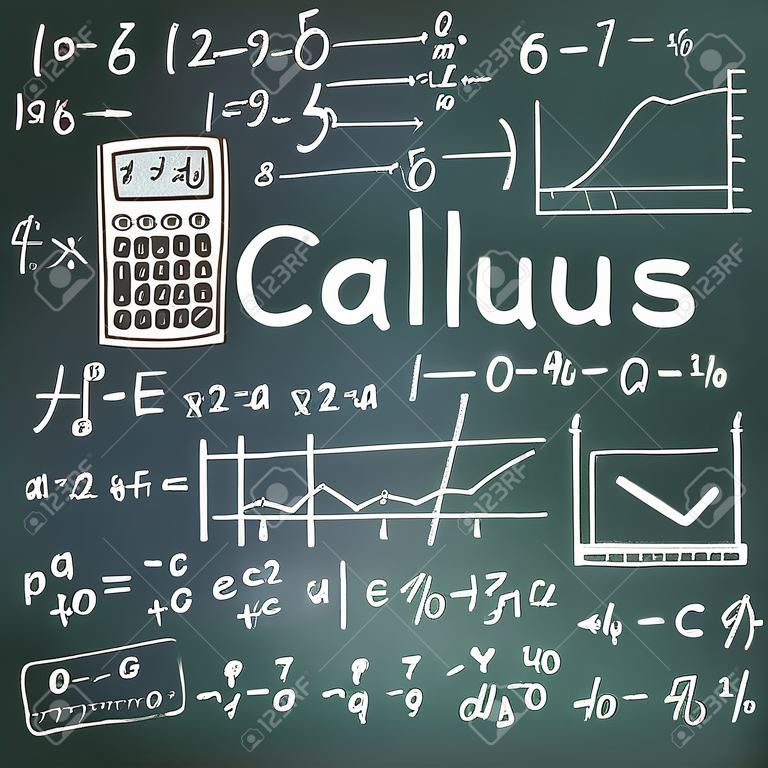 Calculus law theorie en wiskundige formule vergelijking doodle handschrift pictogram in bord achtergrond met handgetekend model voor onderwijs presentatie of onderwerp titel, creëren door vector