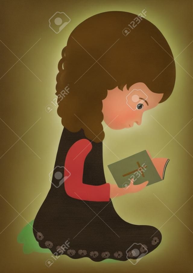 小さな女の子の読書聖書