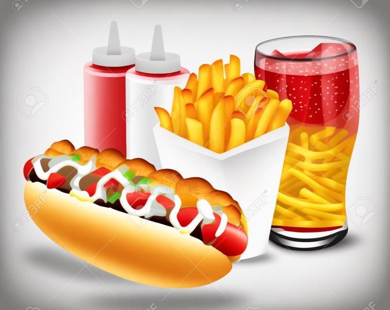 Hot-Dog-Menü mit Französisch frites und Cola