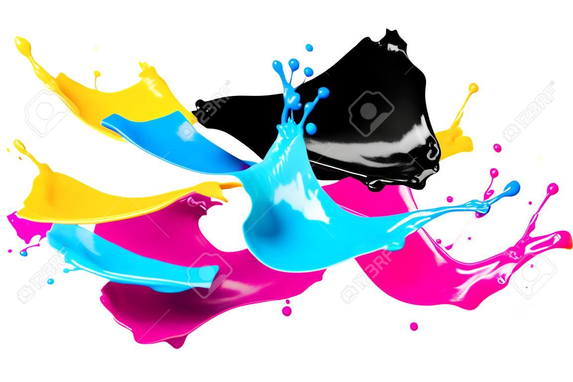 abstrakt CYMK Farbe splash isoliert auf weißem Hintergrund