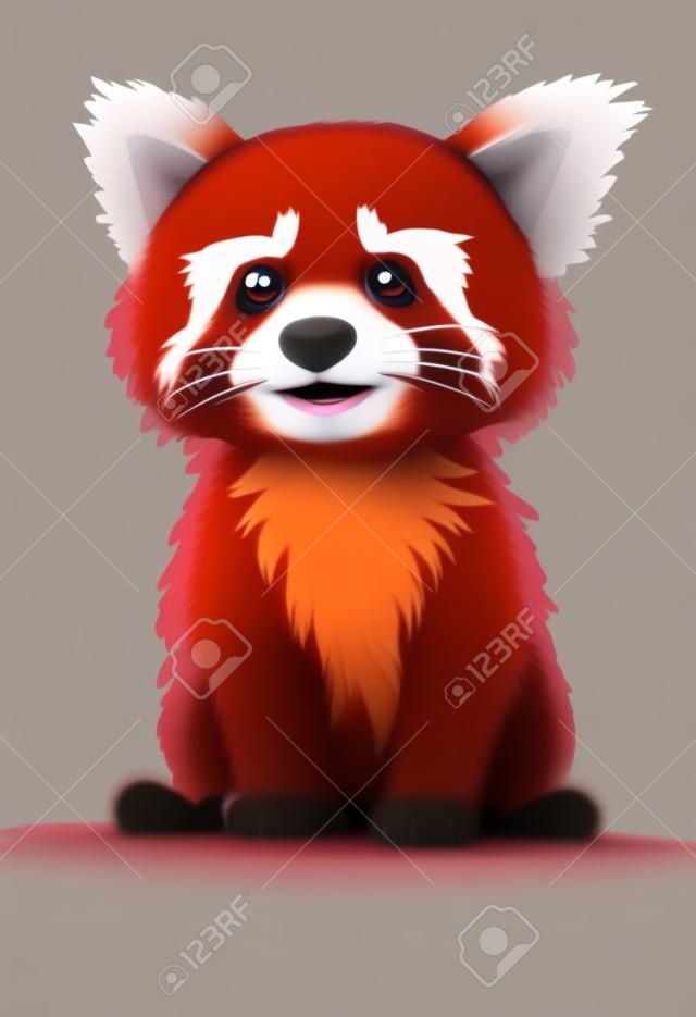 Red panda animation style character, anime style, 3d illustration.