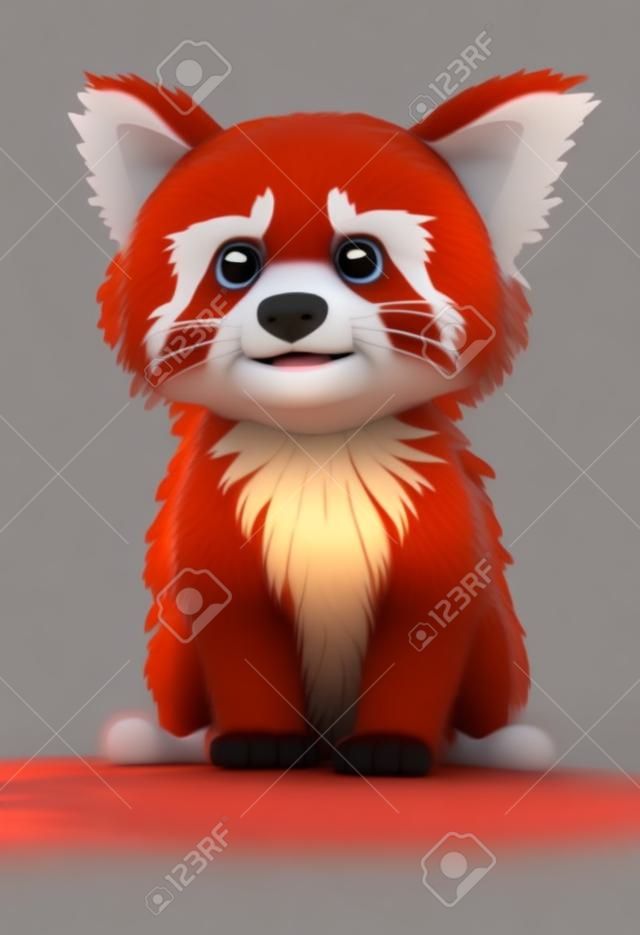 Red panda animation style character, anime style, 3d illustration.