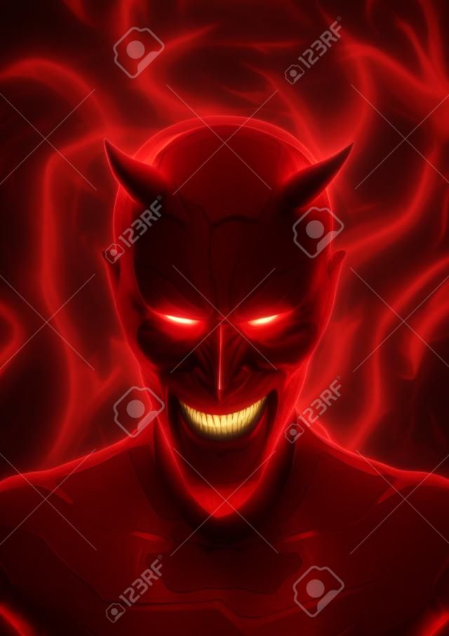 魔鬼3D渲染笑嘻嘻的红魔鬼和地狱之火