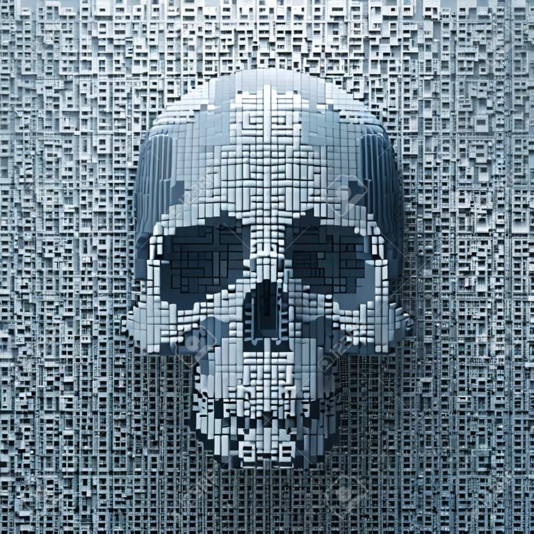 Pixel skull  3D render of pixelated skull