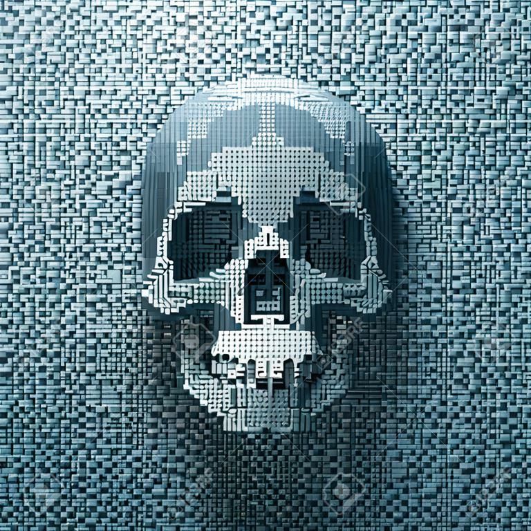 Pixel crâne rendu 3D du crâne pixélisé
