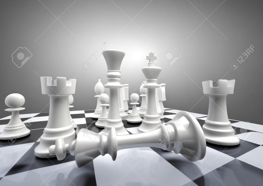 Scacchi bianco vince 3D rendering di pezzi degli scacchi