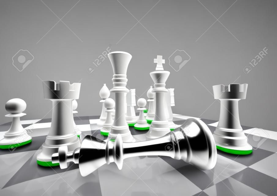 Chess white wins  3D render of chess pieces