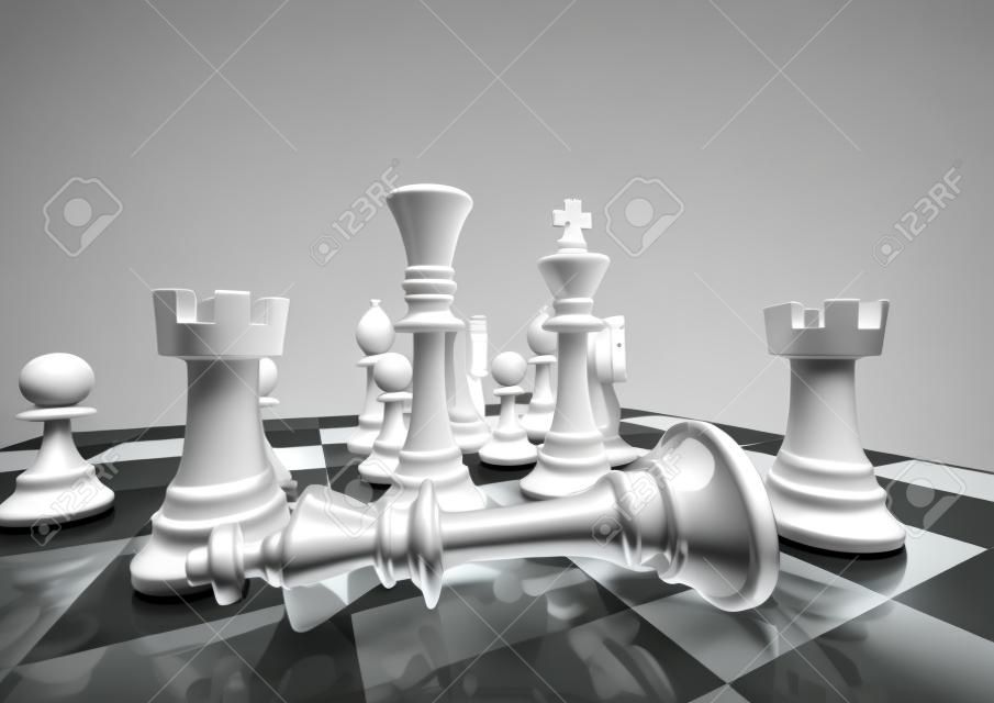 Chess white wins  3D render of chess pieces