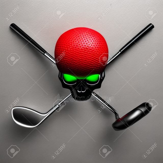 Golf ball skull / 3D illustration of skull shaped golf ball with crossed driver and putter clubs