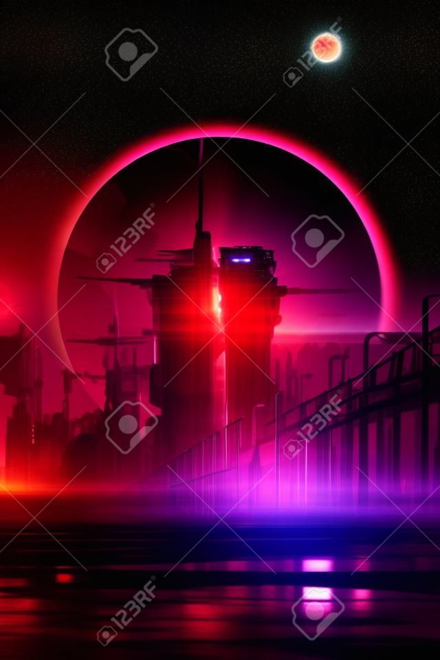 Premium Photo  Cyberpunk industrial abstract future wallpaper futuristic  concept pink evening urban landscape 3d illustration