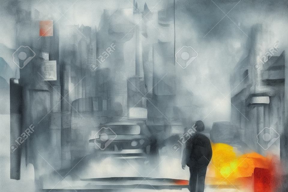 Ember séta a város utcai absztrakt festészet textúra, illusztráció művészet