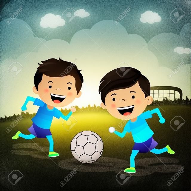 Niños futbolistas. Niños jugando al fútbol en el campo del deporte. Jugadores de futbol.