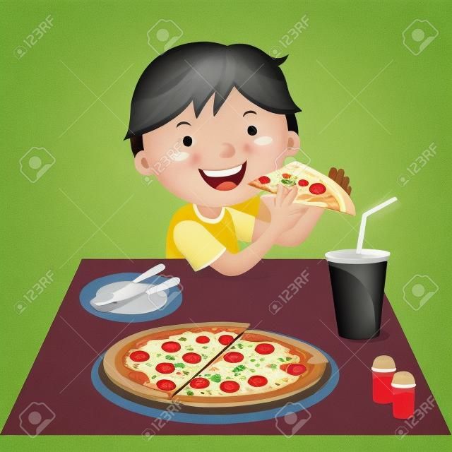 Ragazzo di mangiare la pizza