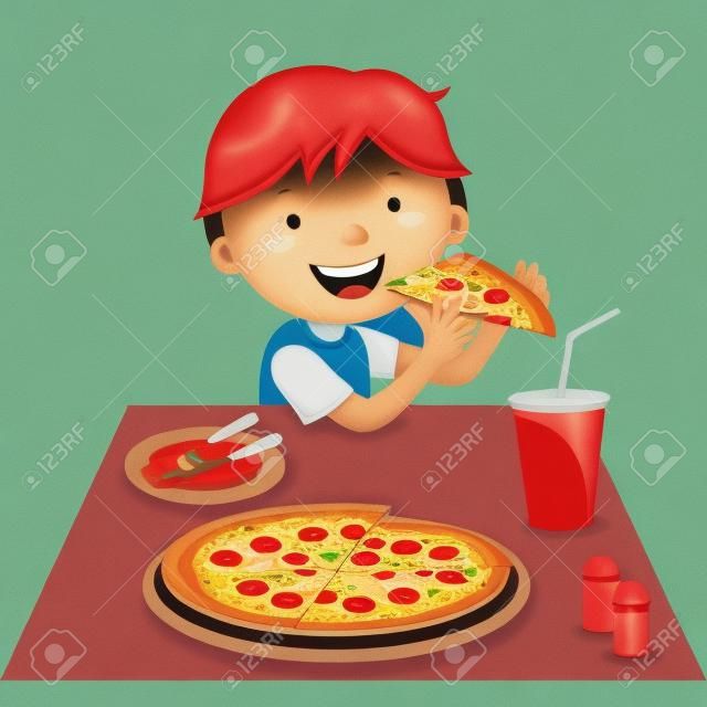 Ragazzo di mangiare la pizza