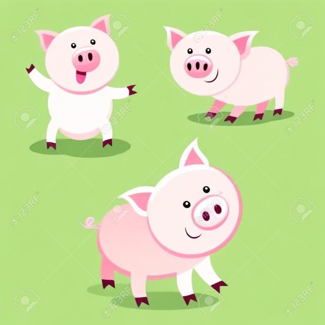 可愛的豬。快樂的豬有趣的豬矢量。