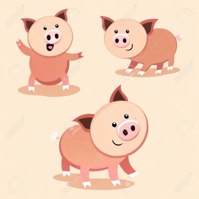 Porcos bonitos. Porco alegre. Vetor de porcos engraçado.