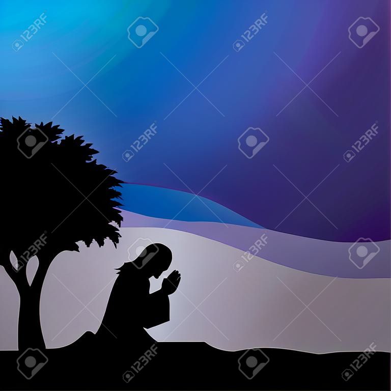 Jezus modli się. Ilustracja wektorowa modlitwy w Getsemani.