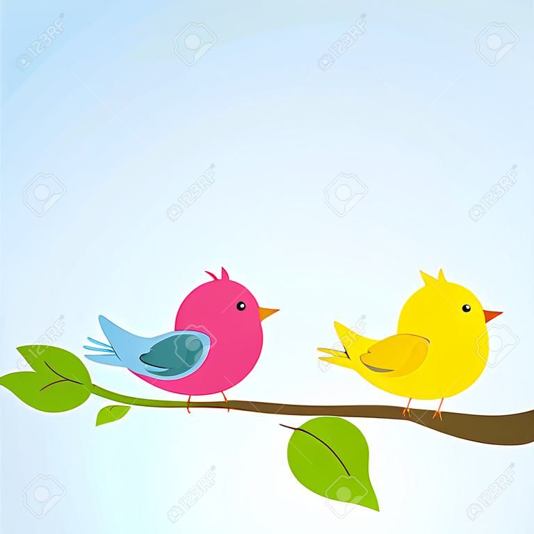 Cute birds on the tree branch