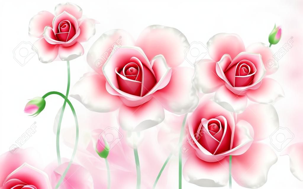 Obrazy tapet 3D z kwiatami, tanie różowe tapety z różami