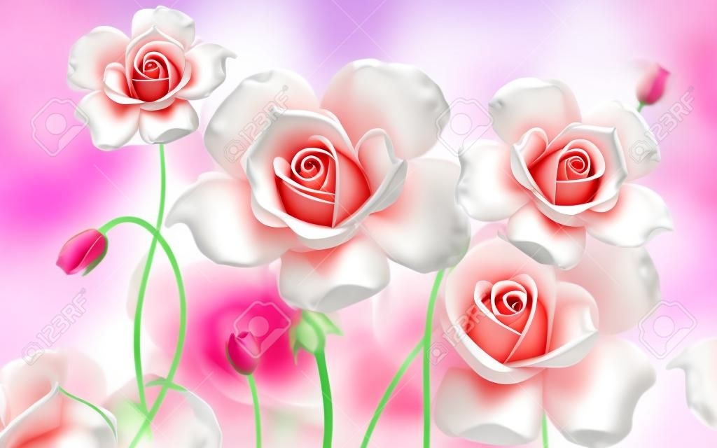 3d 꽃 벽지 이미지, 저렴한 핑크 장미 벽지