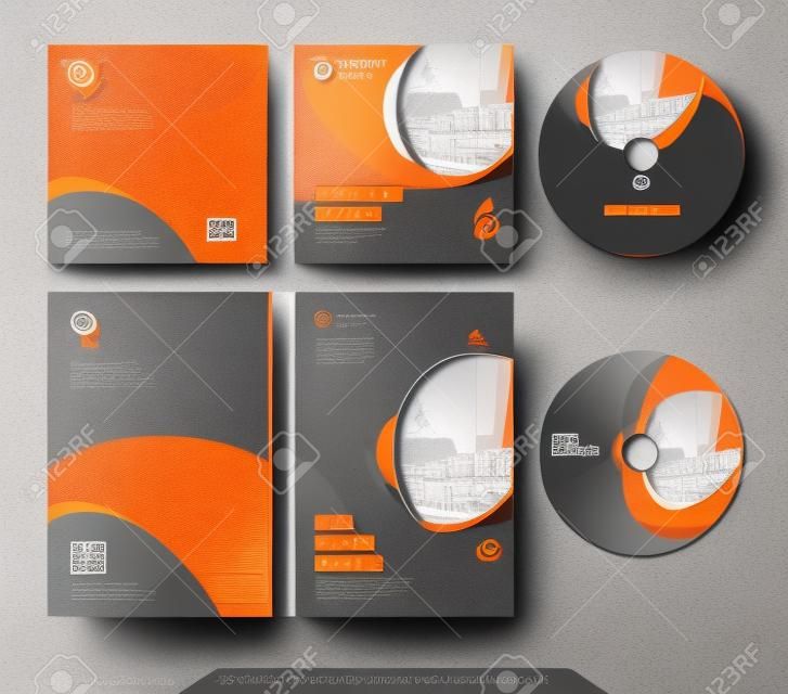 CD-Hülle, DVD-Hülle Design. Orange Firmengeschäftsschablone für CD-Umschlag und DVD Fall. Plan mit modernen Dreieckelementen und abstraktem Hintergrund. Kreatives Vektor-Konzept