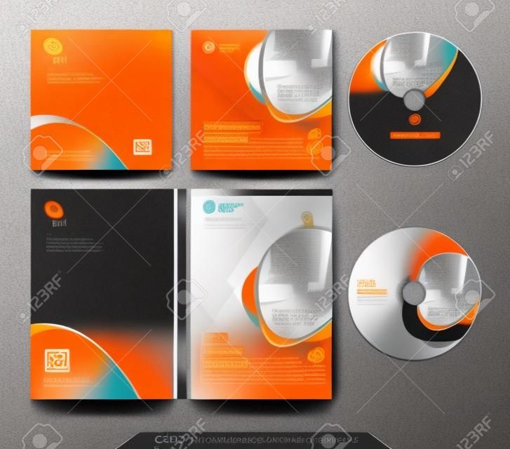 Envelope de CD, design de caixa de DVD. Modelo de negócio corporativo Orange para envelope de CD e capa de DVD. Layout com elementos triangulares modernos e fundo abstrato. Conceito de vetor criativo