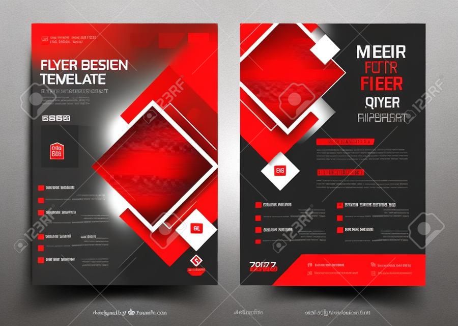 Flyer Design. Red Modern Flyer Background Design. Template Layout for Flyer. Concept with Square Rhombus Shapes. Vector Background. Set - GB075